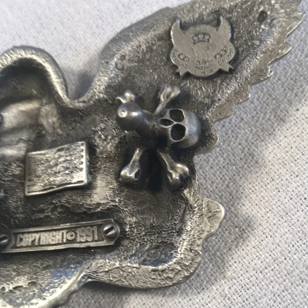 Vintage 1991 Biker Gothic Silver-toned Metal “Bad to the Bone” Belt Buckle